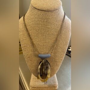 Boho Funk 18” Necklace Brushed Gold Chain w/ acrylic-light blue & shell/tortoise